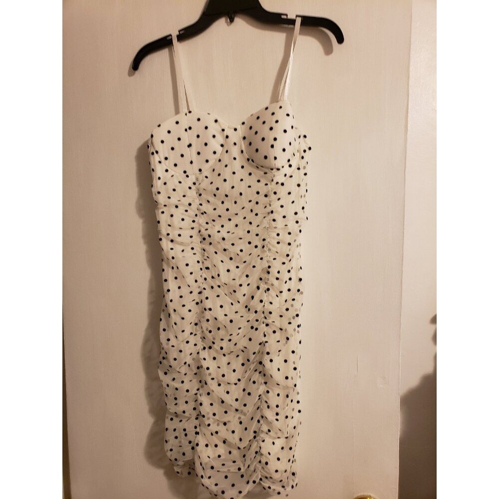 White & Polka Dots Scrunched Dress New